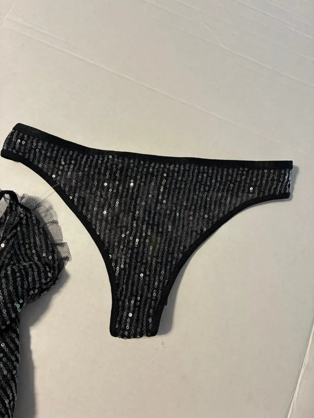 NWT Wild Fable Sequin Lace Bralette & Thong Underwear Set Black Size Small